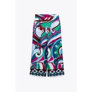Multicolored Printed Satin-Feel Cropped Wide-Leg Pants (NWT)